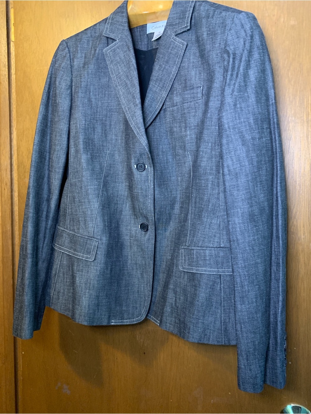 Calvin Klein Faux Denim Fitted Blazer
